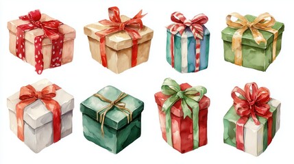 Colorful gift boxes with ribbons, perfect for holidays, celebrations, or special occasions. Ideal for festive decorations and seasonal designs.