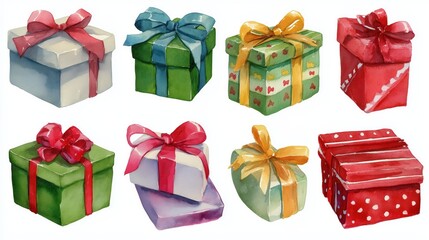 Colorful gift boxes with ribbons, perfect for holidays and celebrations. Ideal for various purposes including invitations and articles.