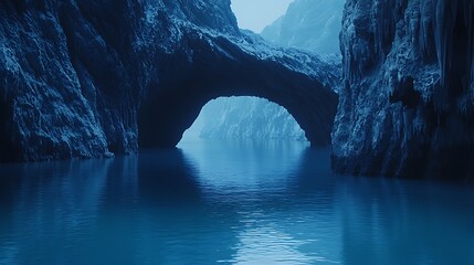 Mysterious Blue Cave with Serene Water and Natural Archway.