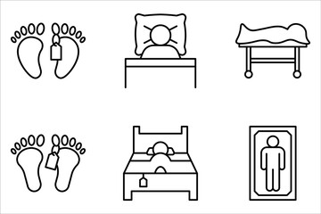 Dead body icon set. Death rate silhouette icon. Body in the morgue on white background