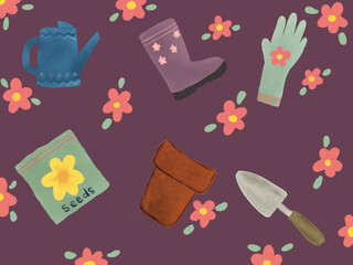 Seamless pattern of gardening tools
