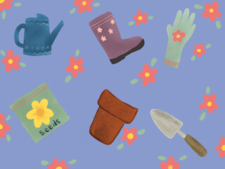 Seamless pattern of gardening tools