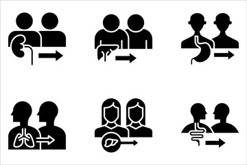organ transplantation icon set. human organ donation on white background