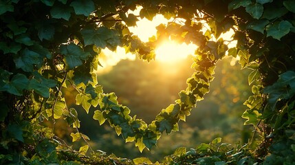 Heart-Shaped Foliage Tunnel with Radiant Sunlight, Natures Embrace.