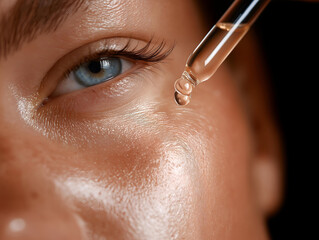 Fototapeta premium A close-up image of a person applying a skincare serum to their under-eye area, emphasizing beauty and skincare routines.