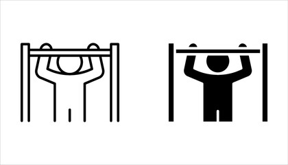 Pull-Up Bar Outline Icon set for Strength and Fitness Training on white background