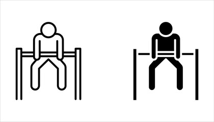 Pull-Up Bar Outline Icon set for Strength and Fitness Training on white background