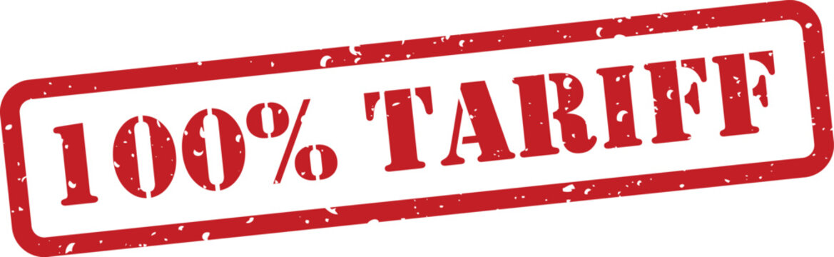 Red 100 percent tariff stamp on white background