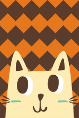 Cute cartoon cat illustration in flat style with plain background