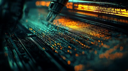 Intricate industrial machinery with vibrant colors and dynamic textures.