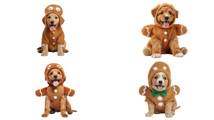 Fototapeta premium Playful puppies dressed as gingerbread cookies indoor setting pet photography fun and festive atmosphere