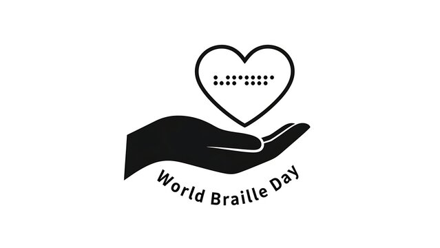 Hand holding heart with braille text for World Braille Day awareness - Powered by Adobe