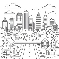 Fototapeta premium City Skyline Coloring Page line art