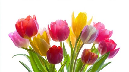 Naklejka premium Vibrant tulip bouquet on white background. AI generated