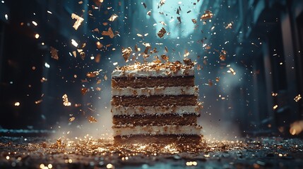 Exploding Cake with Golden Shards - A Culinary Celebration.