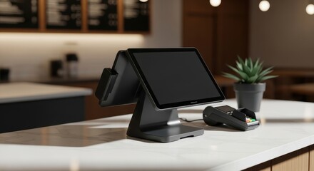 Modern point of sale system setup in a cafe environment displaying technology adoption