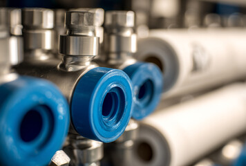 White water filter accessories with blue and metallic components