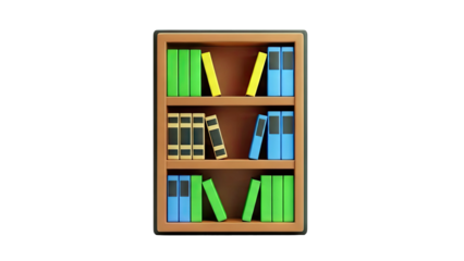 Bookshelf with Books Displayed on White Background