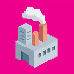 Factory icon pixel art, illustration on isolated background.