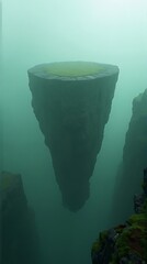 Underwater Stone Formation in Foggy Ocean