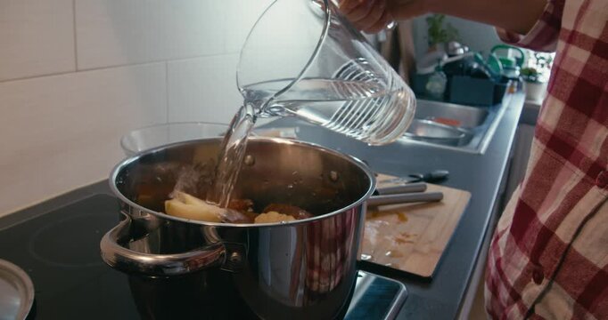 Traditional asturian bean stew cooking process