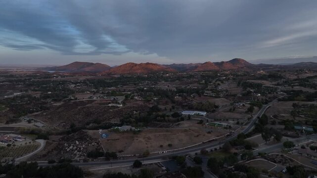 Sunrise drone flight over a beautiful neighborhood in Temecula, California.