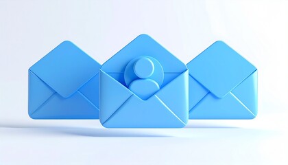 Blue vector illustration of an open paper envelope featuring a white email message icon as a business correspondence symbol for web newsletter communication and internet contact