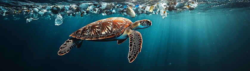 Endangered Sea Turtle in a Toxic Microplastic Cloud - Environmental Pollution in the Open Ocean
