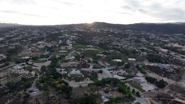 Sunrise drone flight over a beautiful vineyard in Temecula, California.