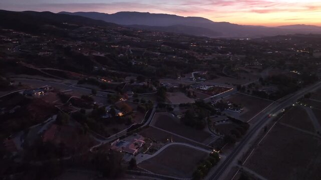 Sunrise drone flight over a beautiful vineyard in Temecula, California.
