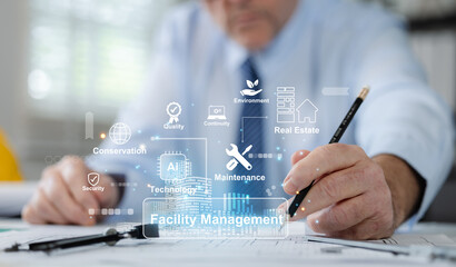 Senior professional working with performance of technology applied on facility in the smart city.