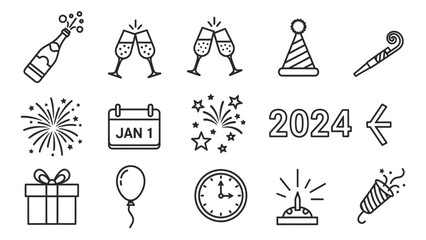Fototapeta premium New Year Celebration Icons Set for Festive Occasions.
