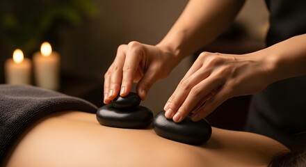 Getting a Hot Stone Massage Therapy Treatment on a Woman's Back in a Spa