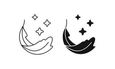 Obraz premium Feather with sparkles icon vector, symbol for sensitive skin, soft touch, lightweight material, and gentle skincare product
