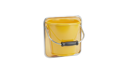 Shiny Yellow Bucket with Metal Handle on Golden Plate