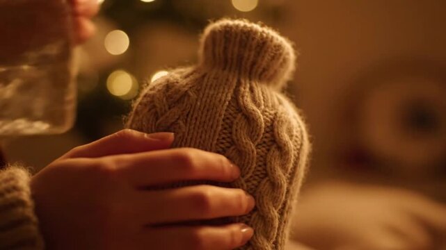 Cozy Winter Scene with Knitted Hat.