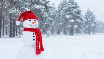 Snowman in winter forest