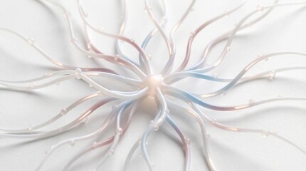 Intricate 3D render of a glowing neural network or brain cell, with branching connections on white, for neuroscience and advanced technology concept