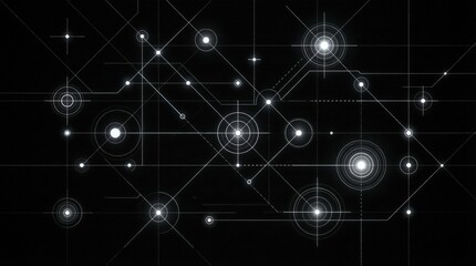 Abstract glowing network nodes connecting with lines on a dark grid background for artificial intelligence concept and future technology