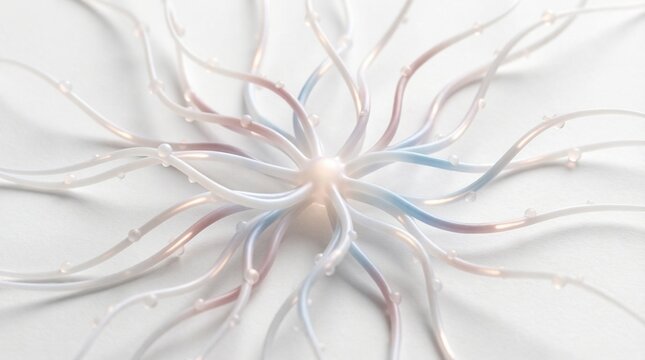Intricate 3D render of a glowing neural network or brain cell, with branching connections on white, for neuroscience and advanced technology concept - Powered by Adobe