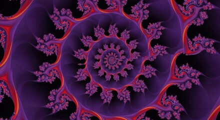 Mystical spiral fractal design with intricate details and vibrant purple hues