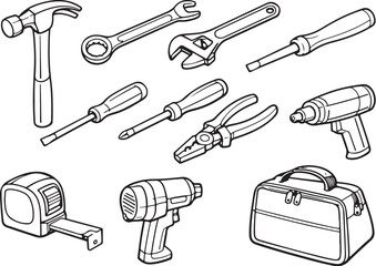 Mechanic Core Hand Tools Line Art Set.eps