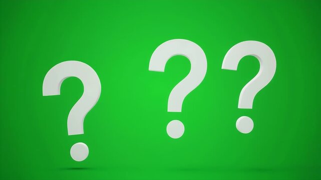 Three white question marks on green background for query concept
