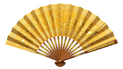 gold folding fan for celebrations, isolated on white or transparent background. PNG