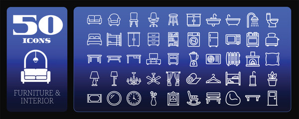 Modern Furniture and Interior Design Line Icons
