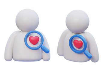 3D Claymorphism Magnifying Glass Focusing on Heart inside Stickman Chest