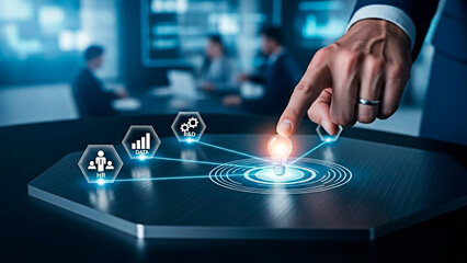 Strategic business meeting and digital concept for the concept of innovation and technology.