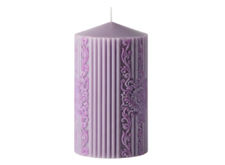 Lavender candle with ornate design isolated on transparent background