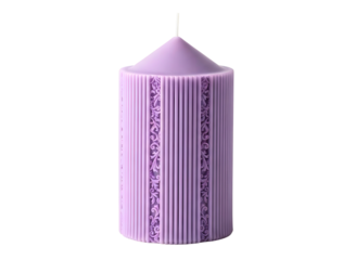 Lavender candle with decorative patterns on a transparent background