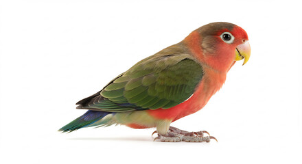 Exotic lovebird with brilliant plumage sharply focused and evenly lit on crisp white for a clean studio aesthetic. AI Generated